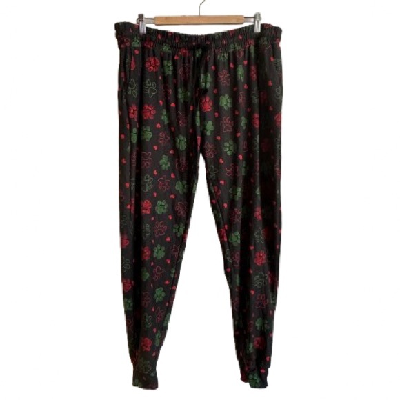 Whimsies Pants - Black Lounge Pants with Red and Green Floral Print
